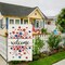 Welcome 4th of July Patriotic Garden Flag 12x18 Double Sided Burlap, Memorial Day Star Heart Pattern Yard Flags for Rustic Independence Day Outdoor Decor (ONLY FLAG)